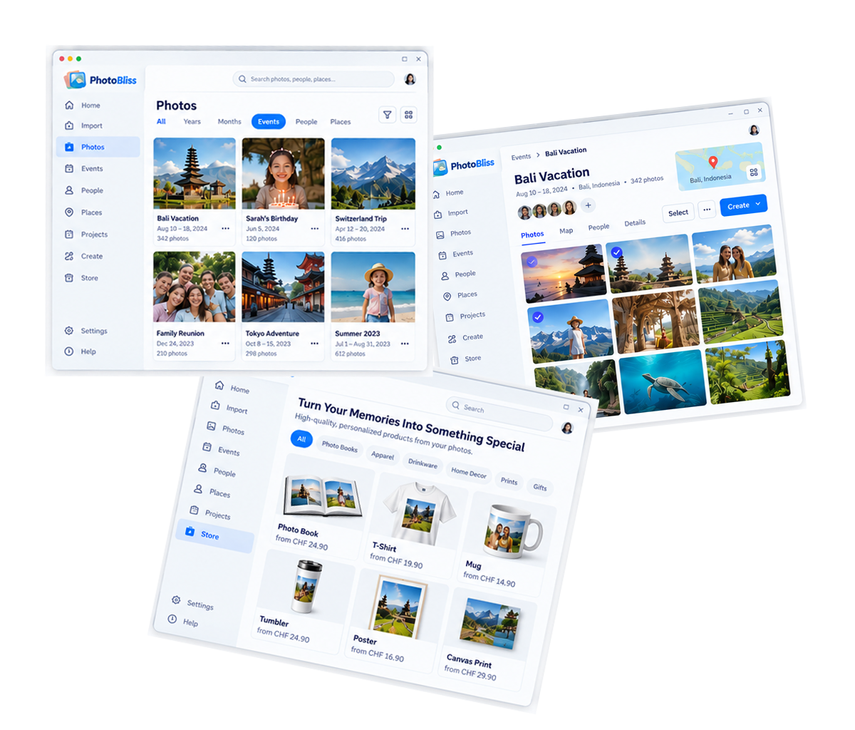 Preview of the PhotoBliss desktop app interface